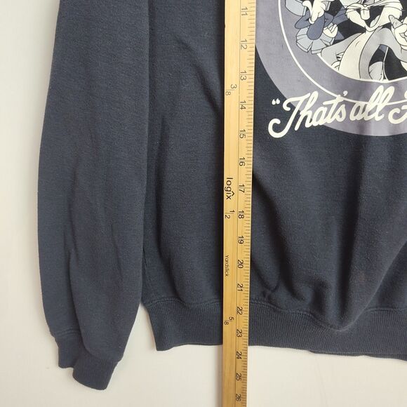 VTG Looney Tunes Sweatshirt Women's XS Blue Crew Neck Print "That's All Folks!" - Picture 7 of 9